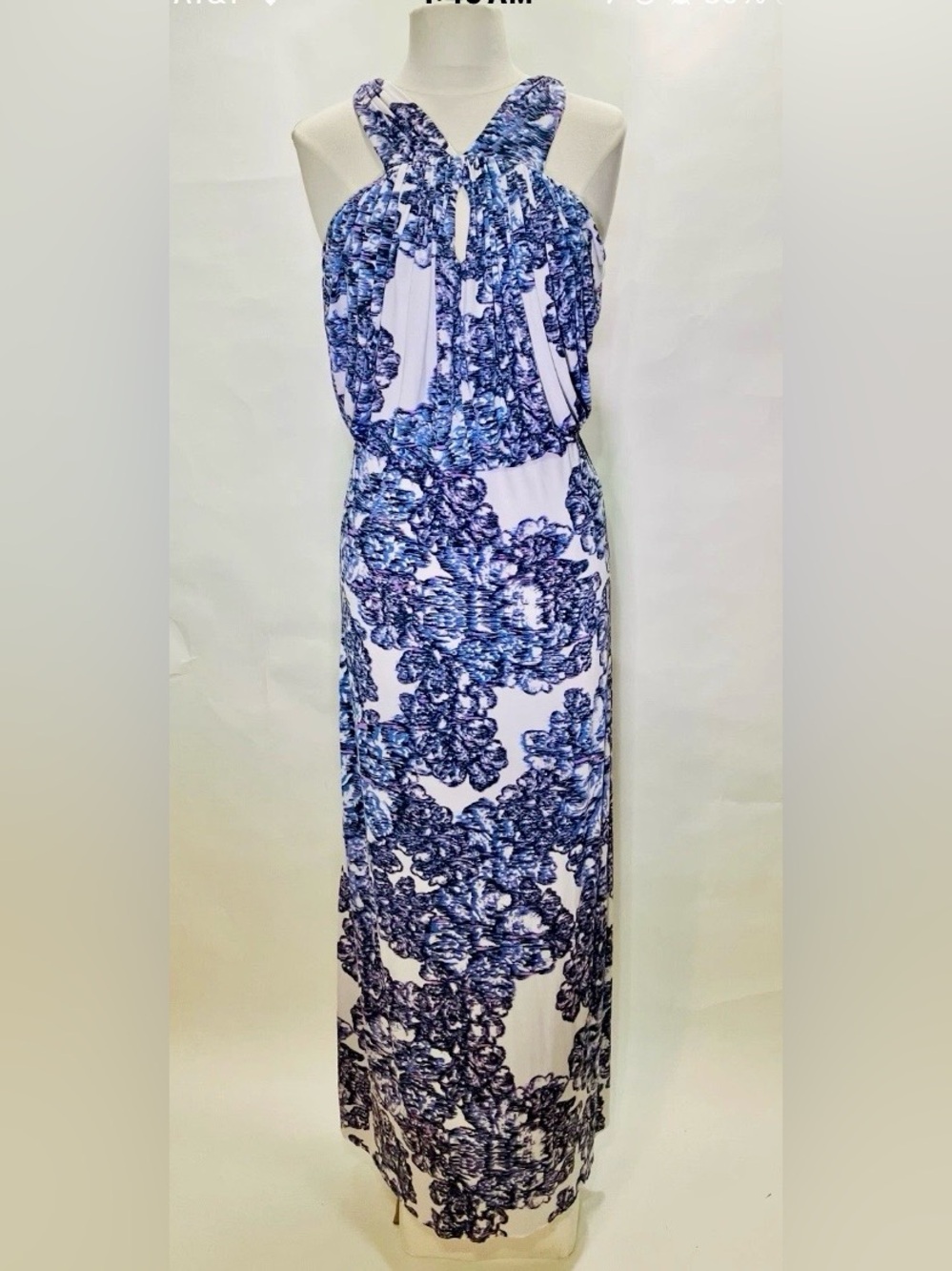 TBags Los Angeles Designer  Shadi Askari-Farhat Blue White Maxi Dress  Sz L
